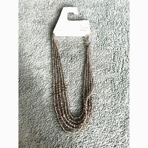 NWT A New Day Multi Strand Beaded Necklace Taupe Layered Statement